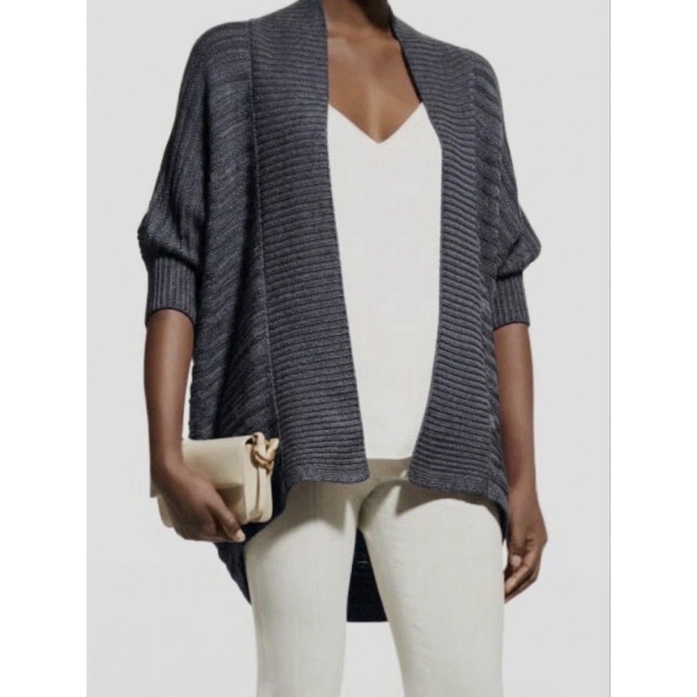 $350 Natori Women Gray Knit "Mandalay" Wedge Cardigan Sweater Size XS/S